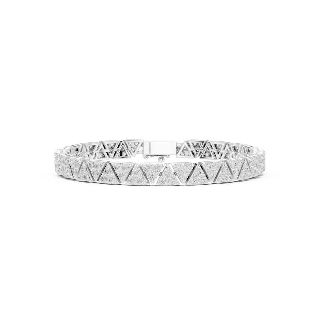 Men's silver tennis bracelet with pavé diamond-set triangle geometric links