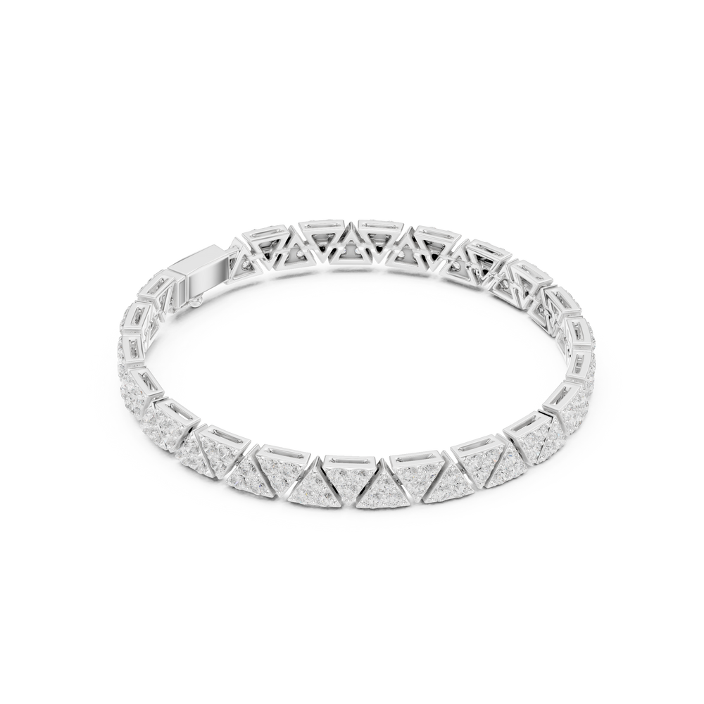 Men's silver tennis bracelet with pavé diamond-set triangle geometric links