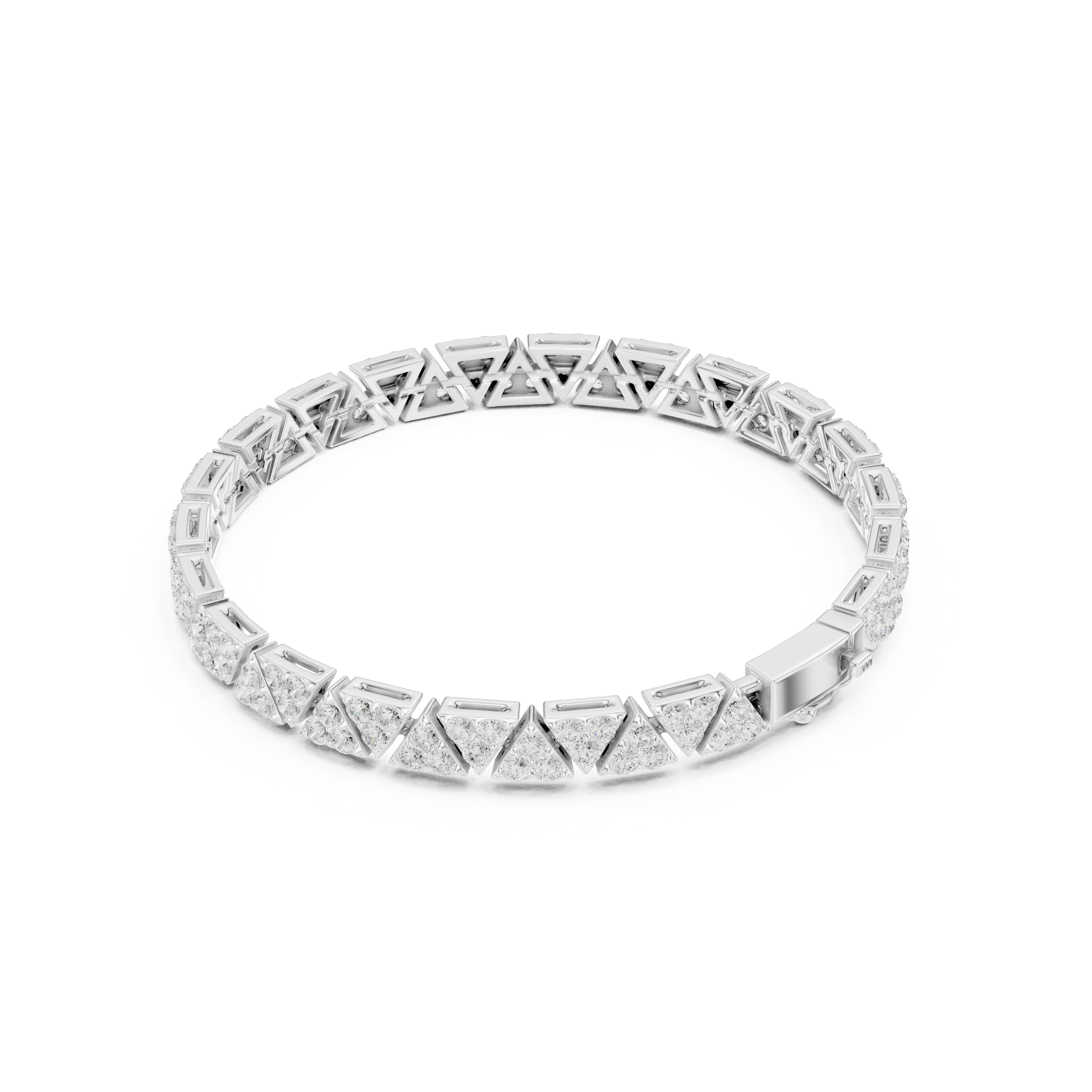 Men's silver tennis bracelet with pavé diamond-set triangle geometric links