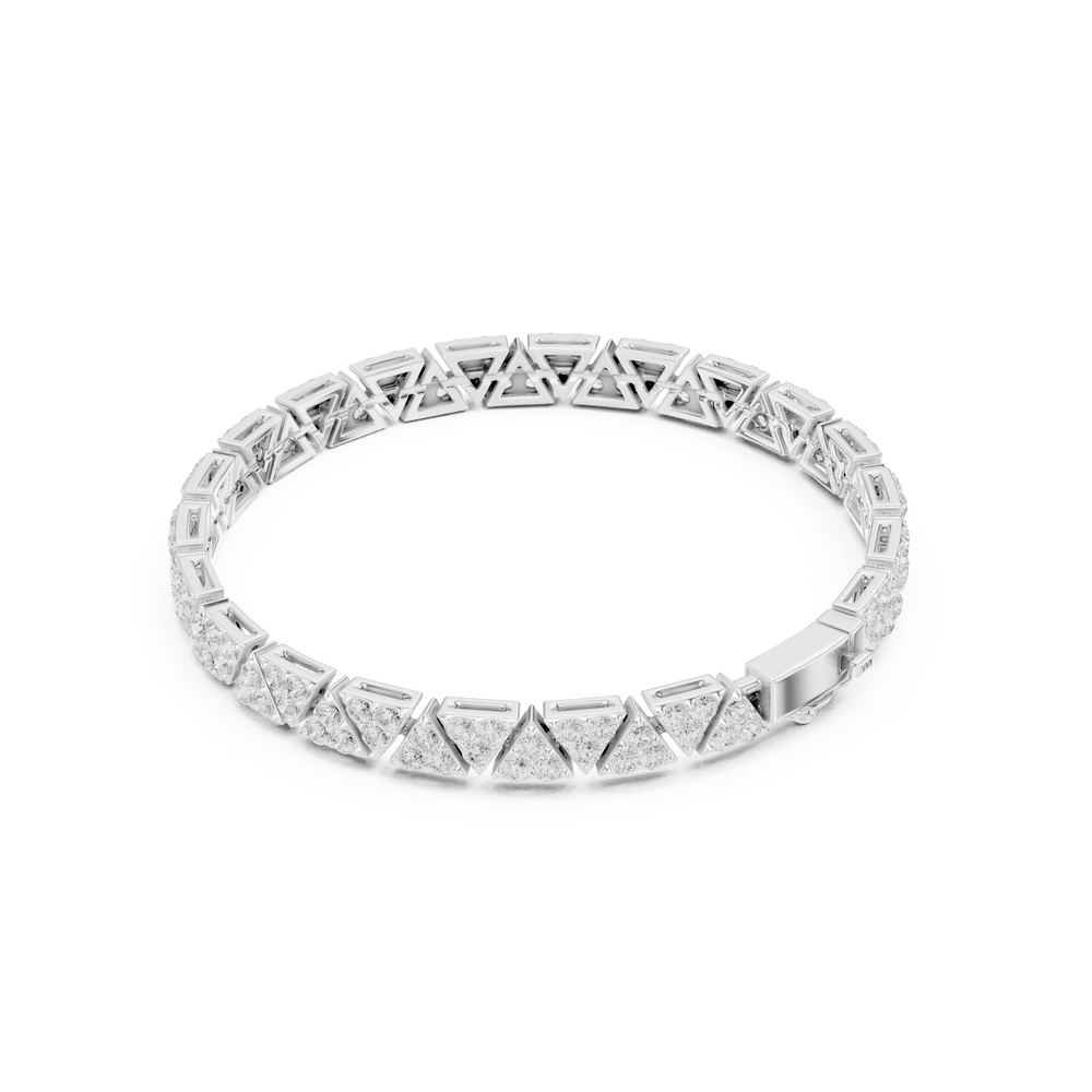 Men's silver tennis bracelet with pavé diamond-set triangle geometric links