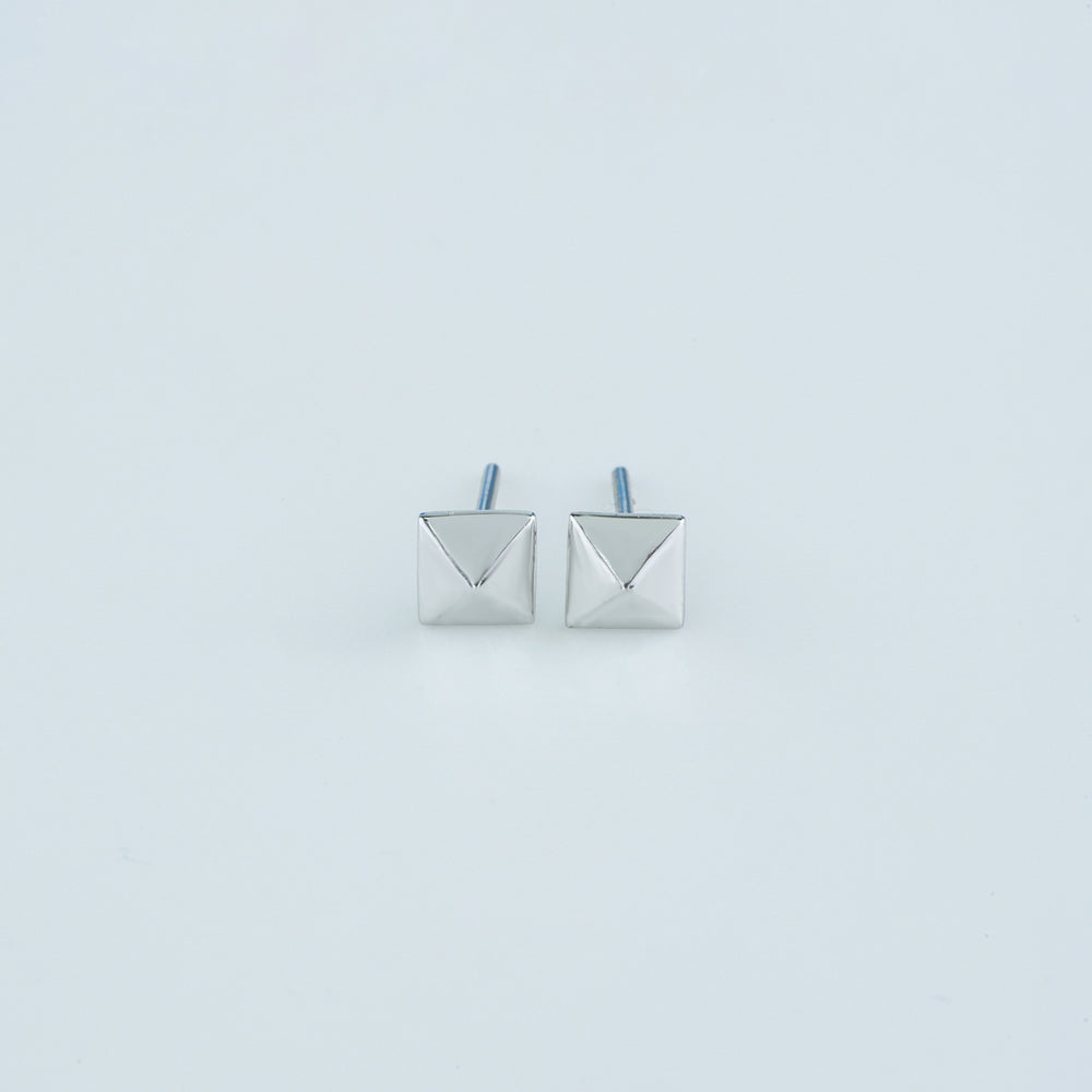 Modern pyramid stud earrings with smooth square base and raised geometric peak