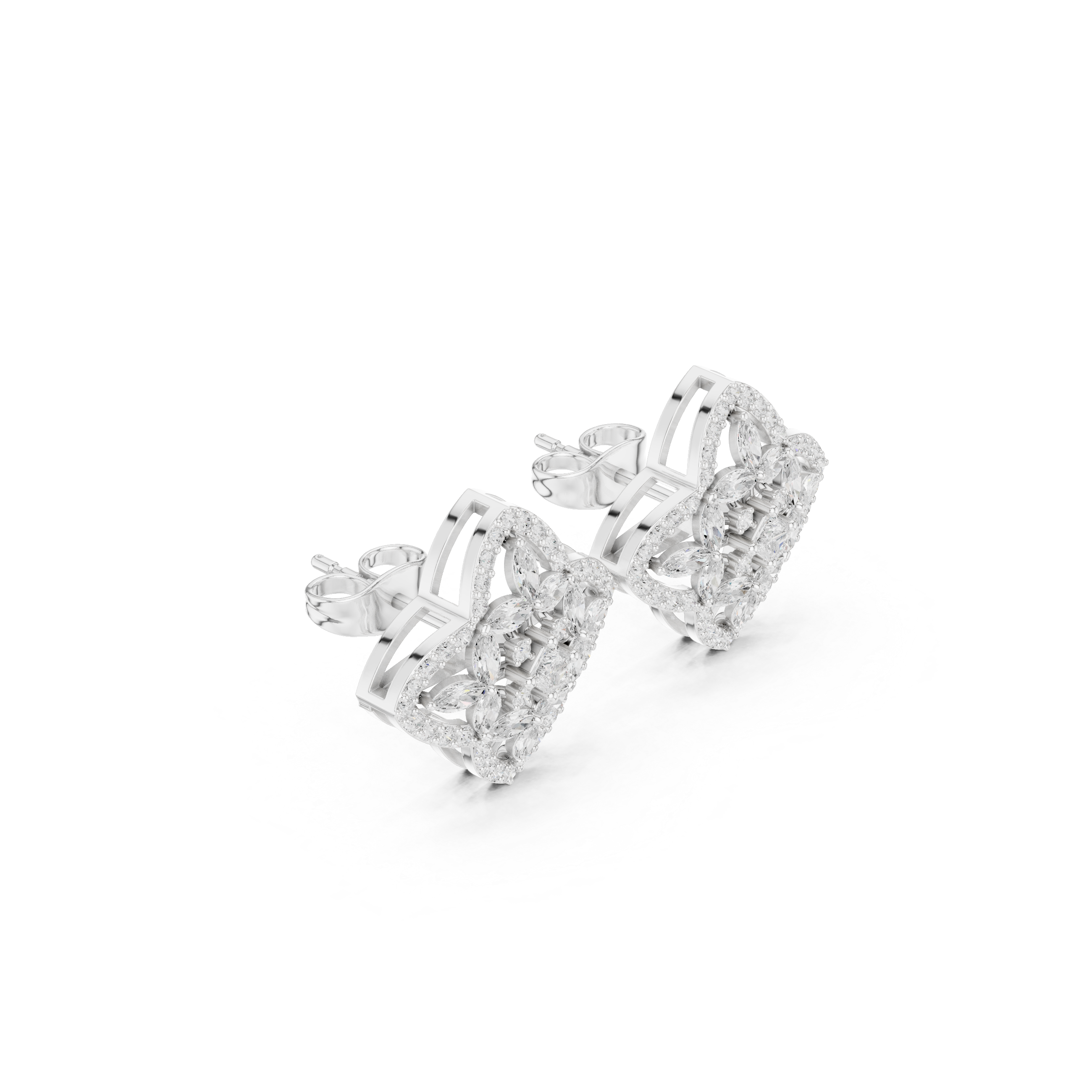 Marquise stone inner floral cluster within a stone-set four-petal Mughal flower outline frame