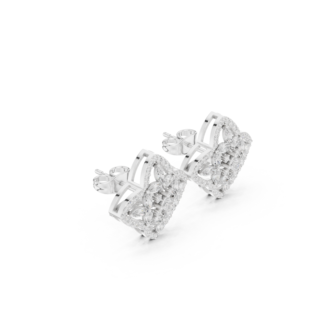 Marquise stone inner floral cluster within a stone-set four-petal Mughal flower outline frame