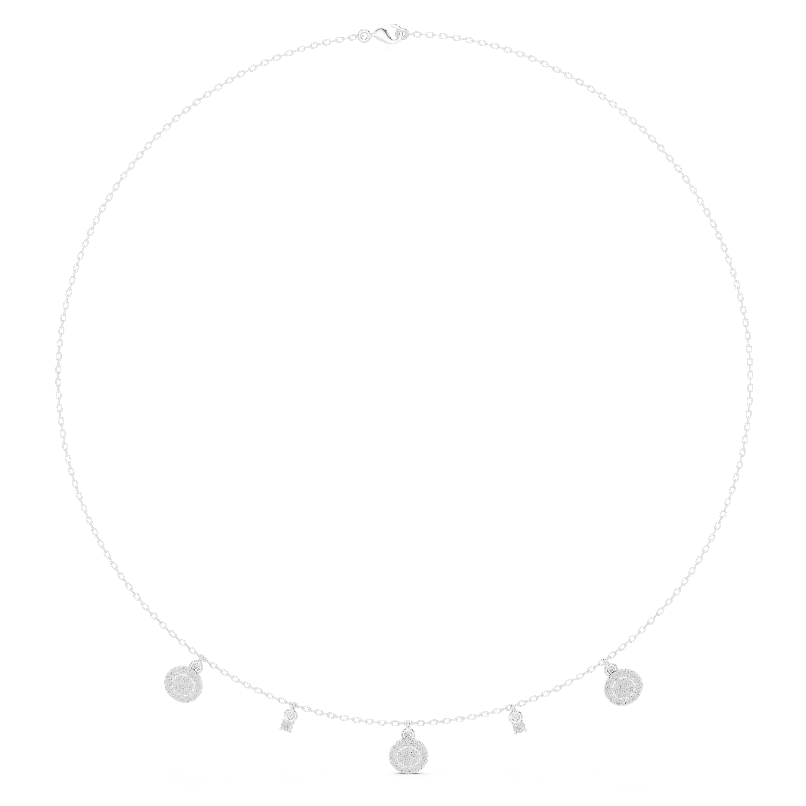 Multi charm pave diamond station necklace with oval and marquise drop accents