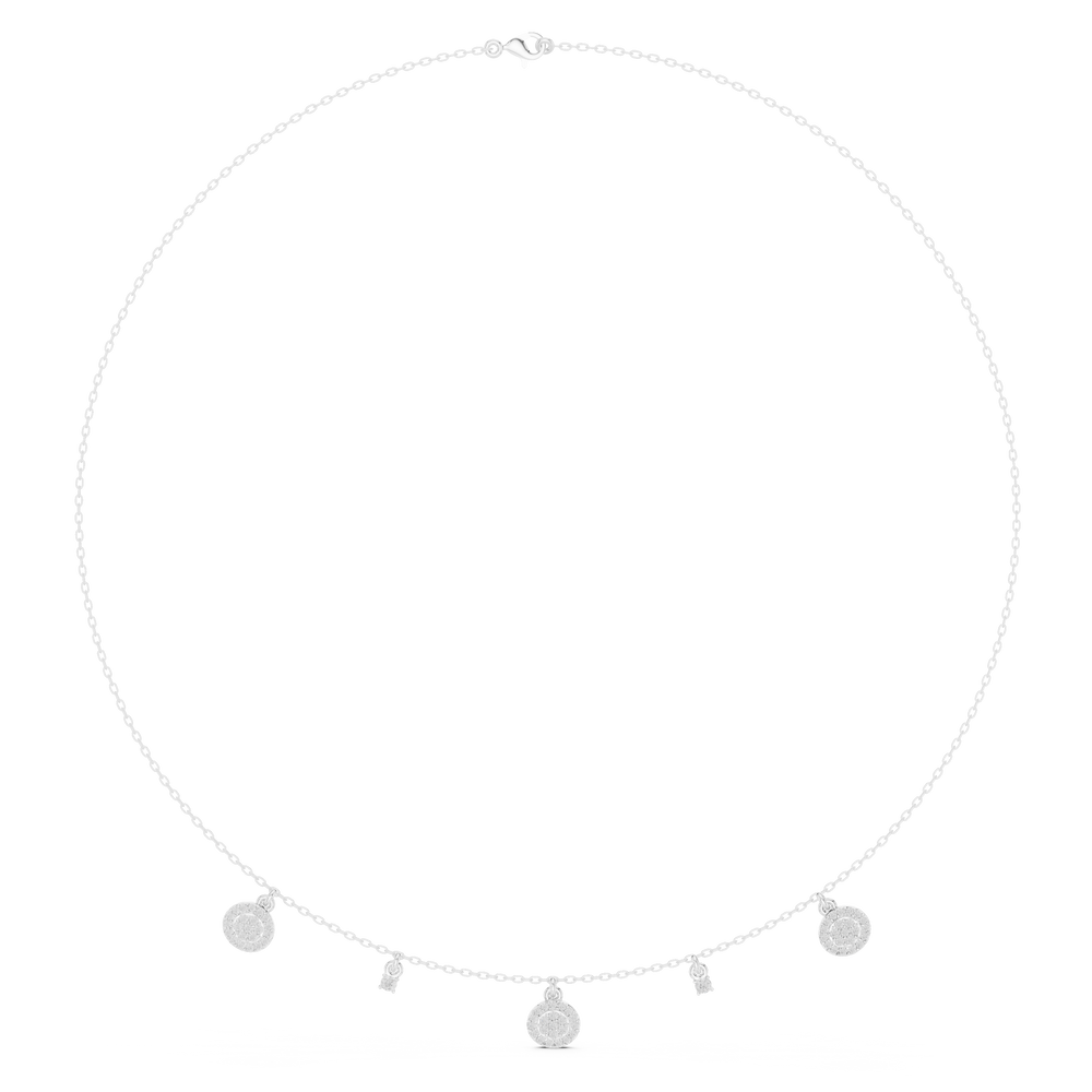 Multi charm pave diamond station necklace with oval and marquise drop accents