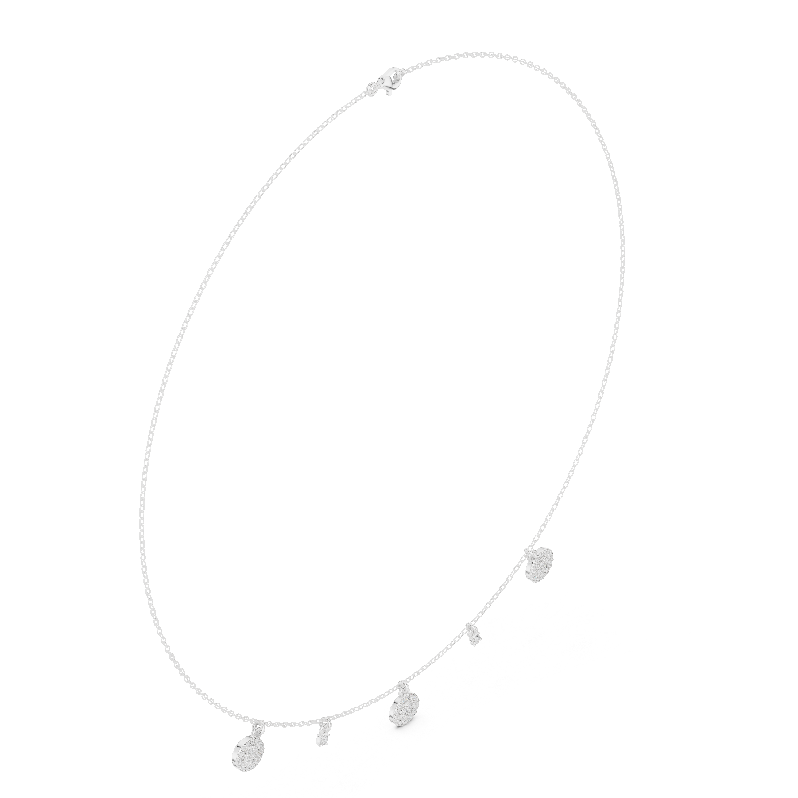 Multi charm pave diamond station necklace with oval and marquise drop accents