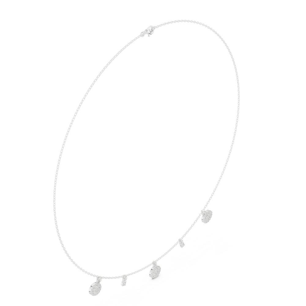Multi charm pave diamond station necklace with oval and marquise drop accents