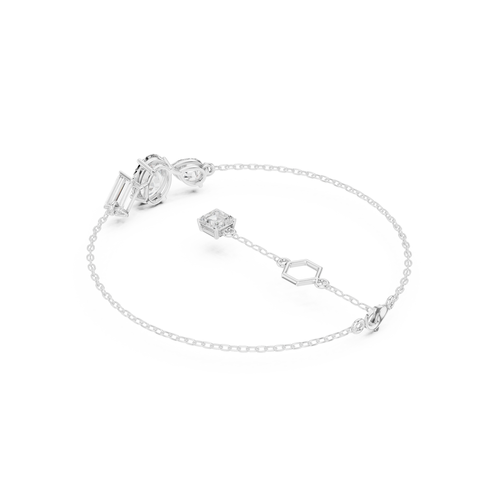 Multi shape chain bracelet with hexagon and mixed cut stone detailing