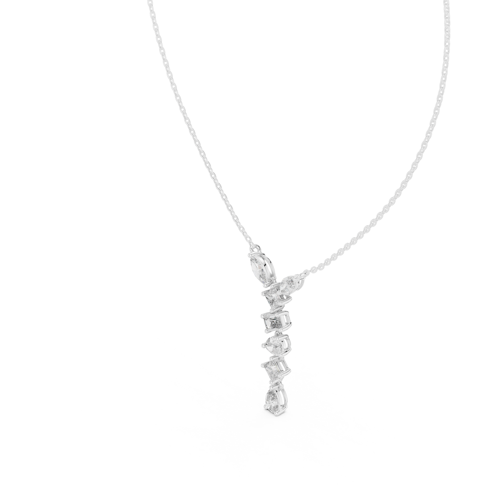 Multi shape journey diamond drop necklace with marquise, emerald, cushion and pear cut stones