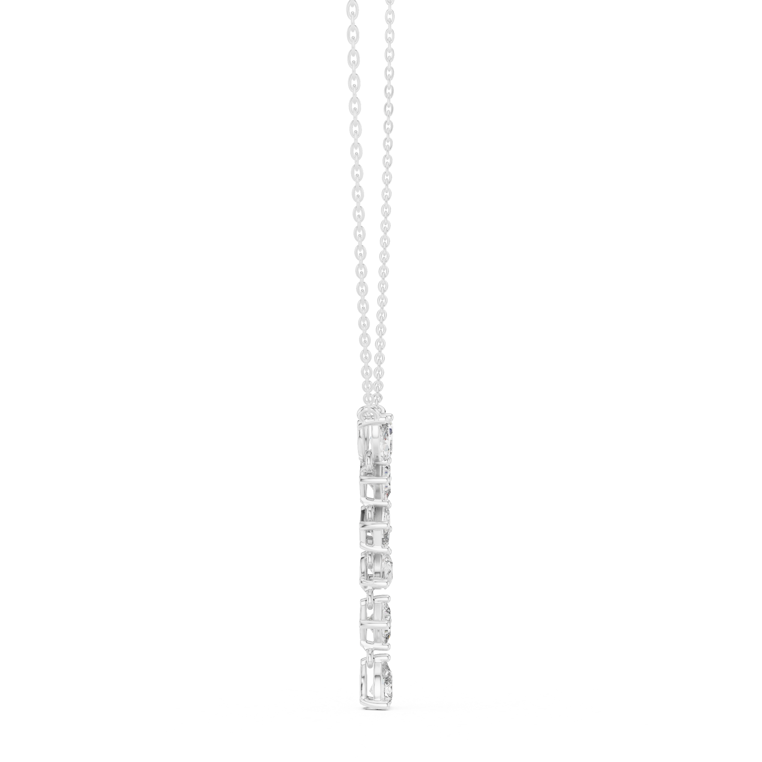 Multi shape journey diamond drop necklace with marquise, emerald, cushion and pear cut stones