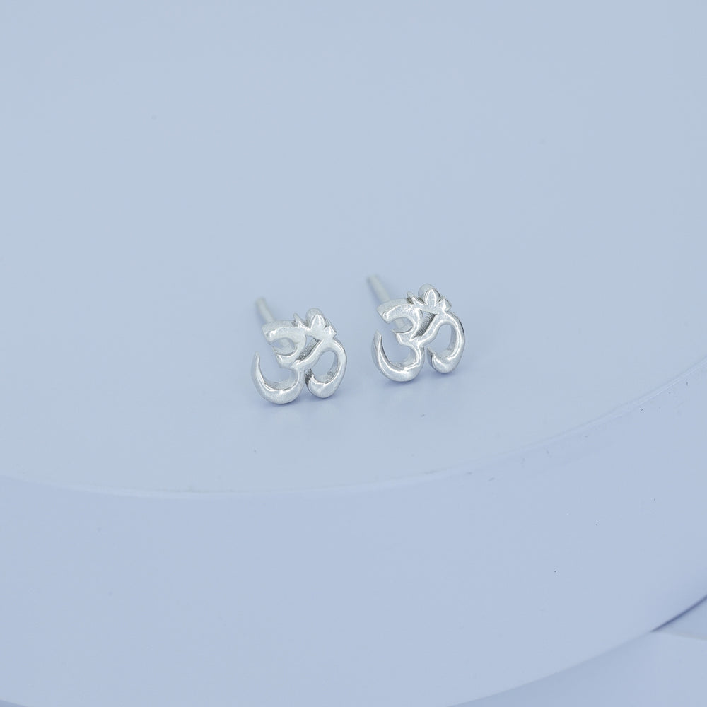 Om symbol stud earrings with polished sacred spiritual motif and flat back