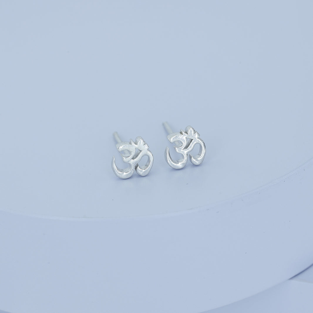 Om symbol stud earrings with polished sacred spiritual motif and flat back