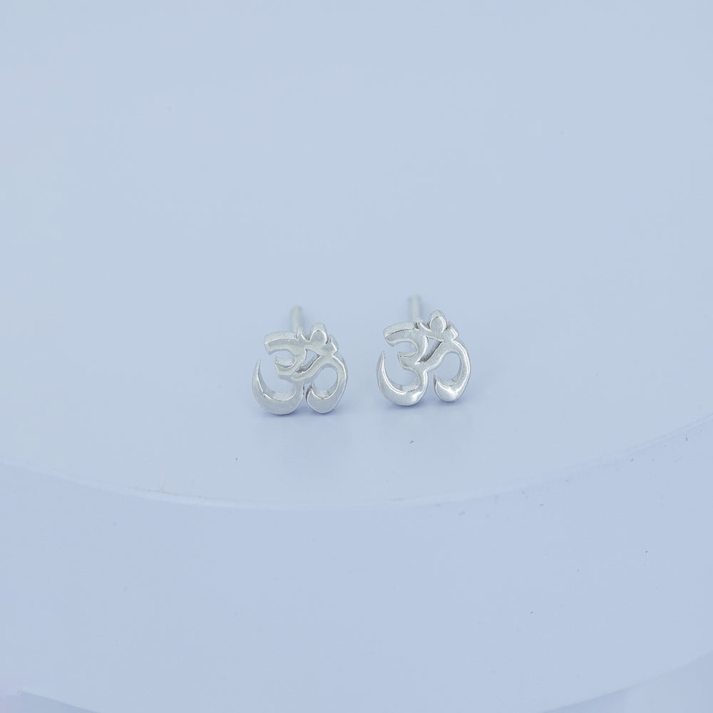 Om symbol stud earrings with polished sacred spiritual motif and flat back