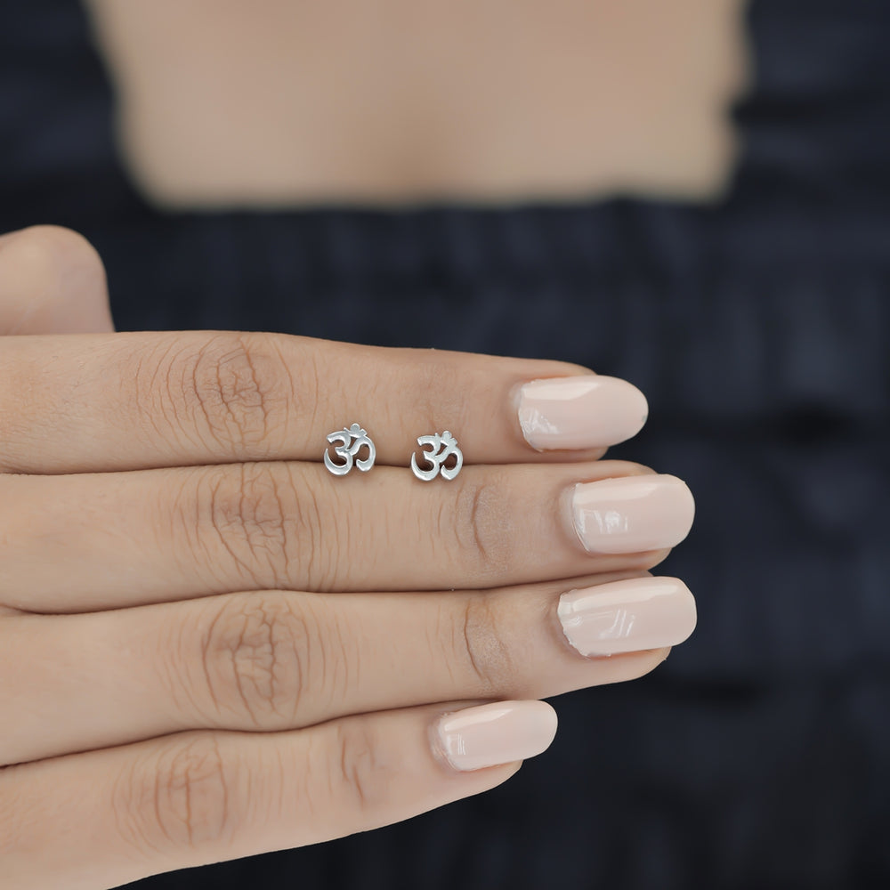 Om symbol stud earrings with polished sacred spiritual motif and flat back