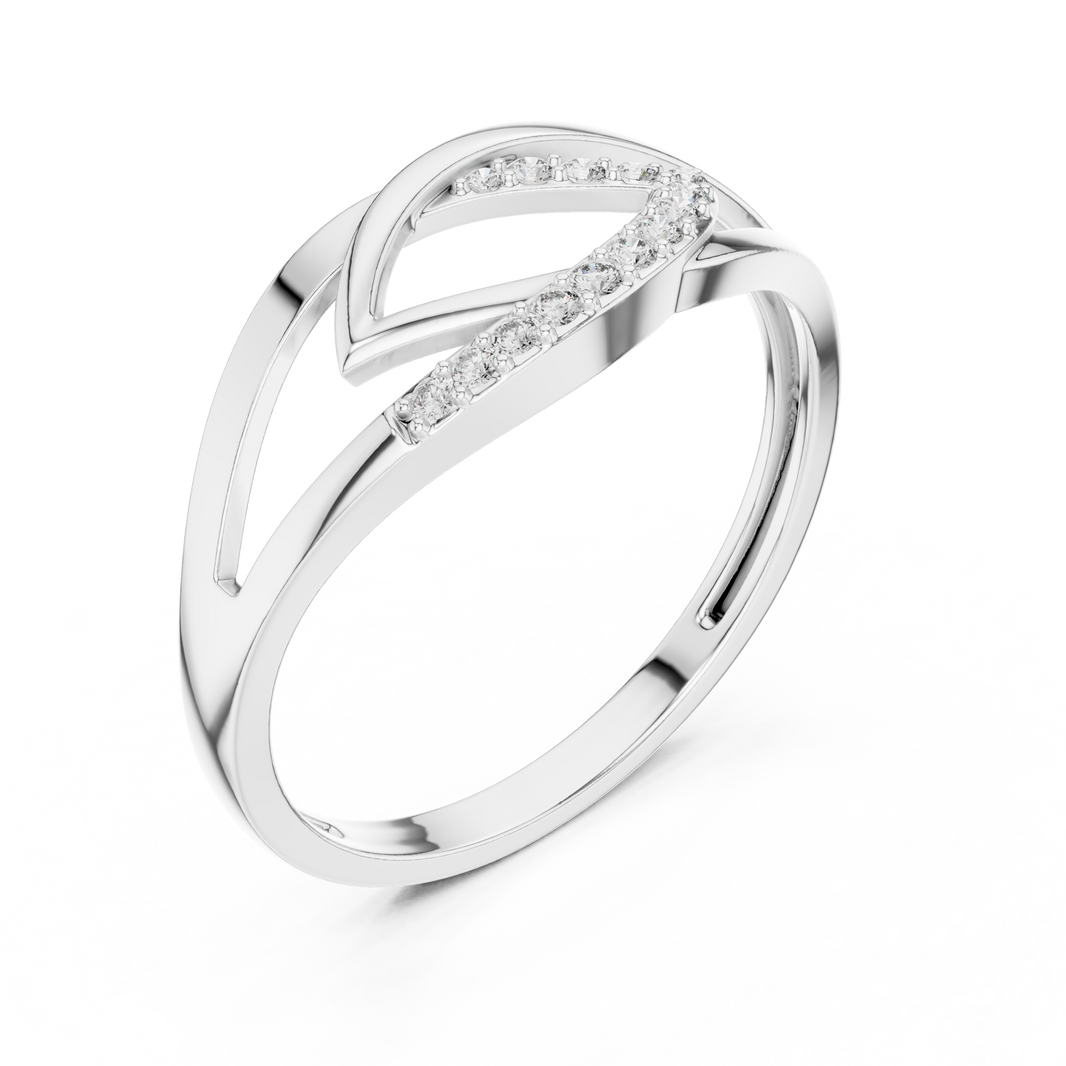 Open chevron crossover ring with geometric split shank and polished open frame