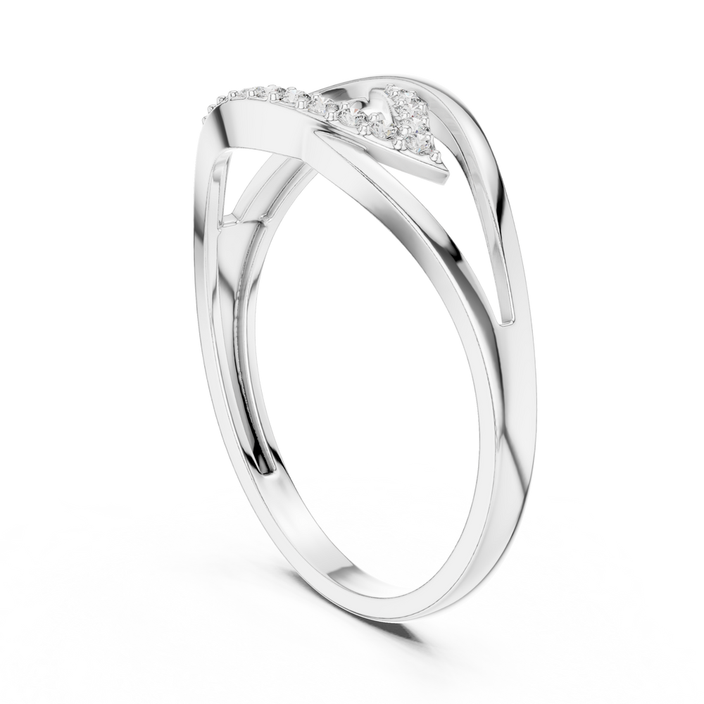 Open chevron crossover ring with geometric split shank and polished open frame