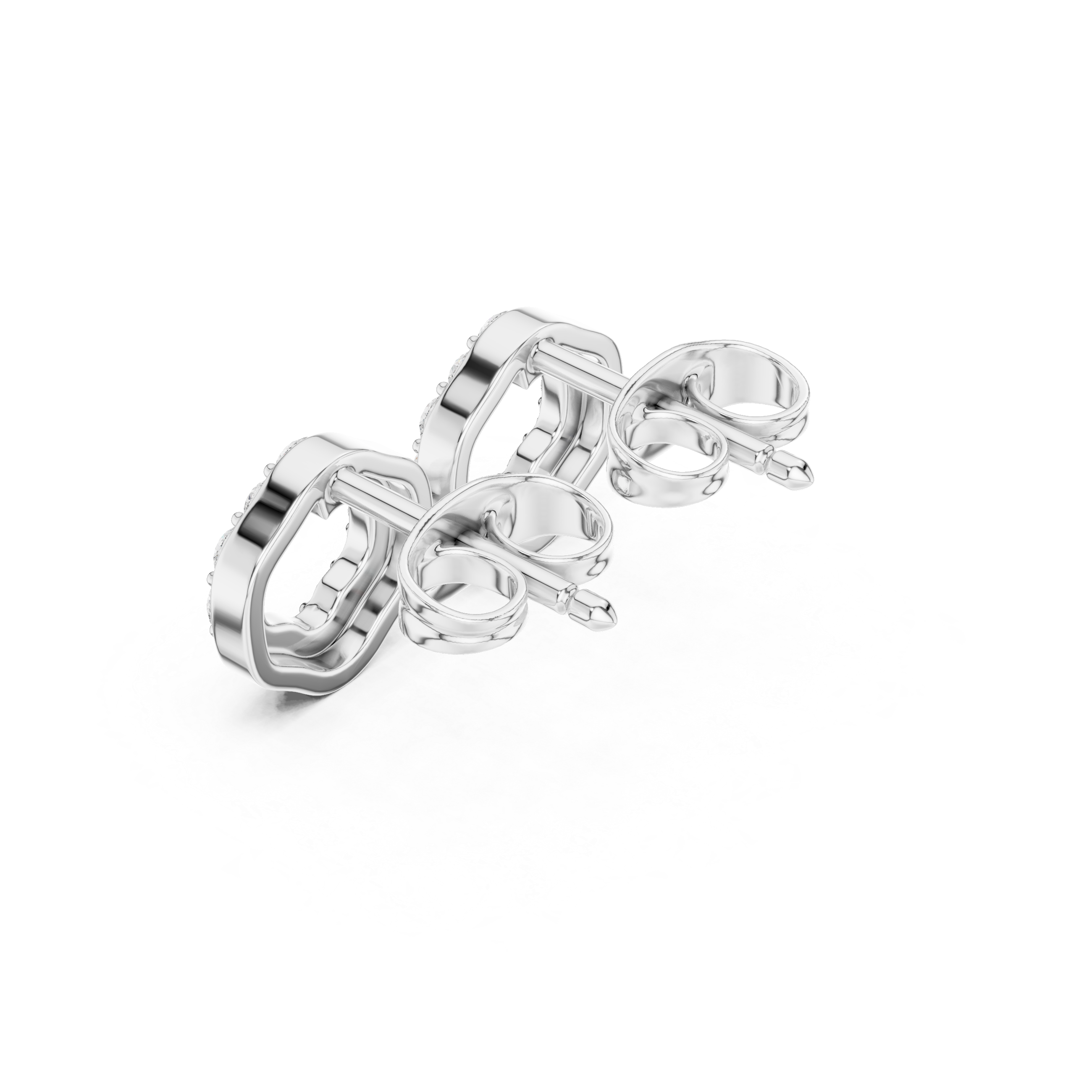 Round brilliant stone-set open circle stud earrings with a scalloped inner edge