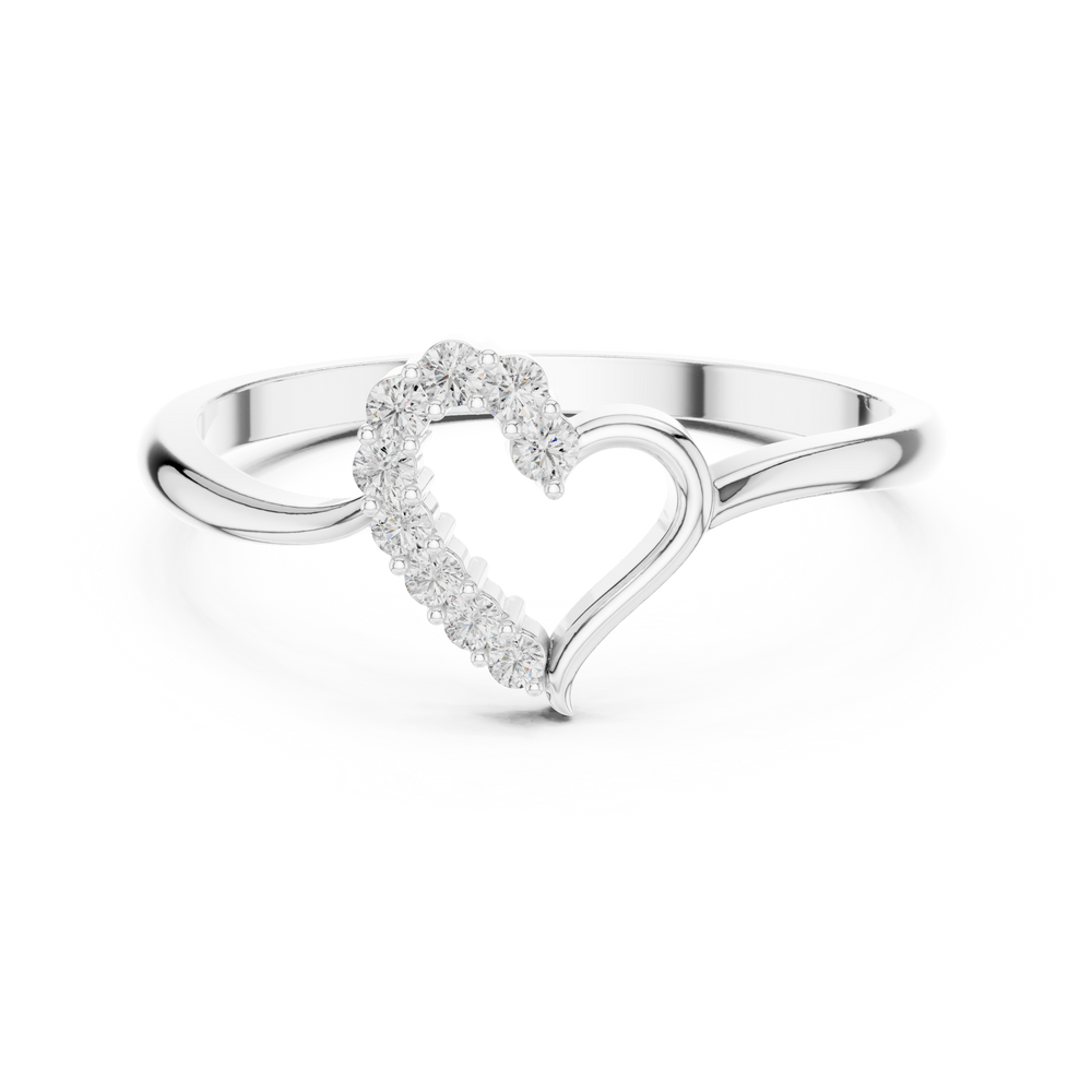 Open heart ring with half studded outline and polished slim band