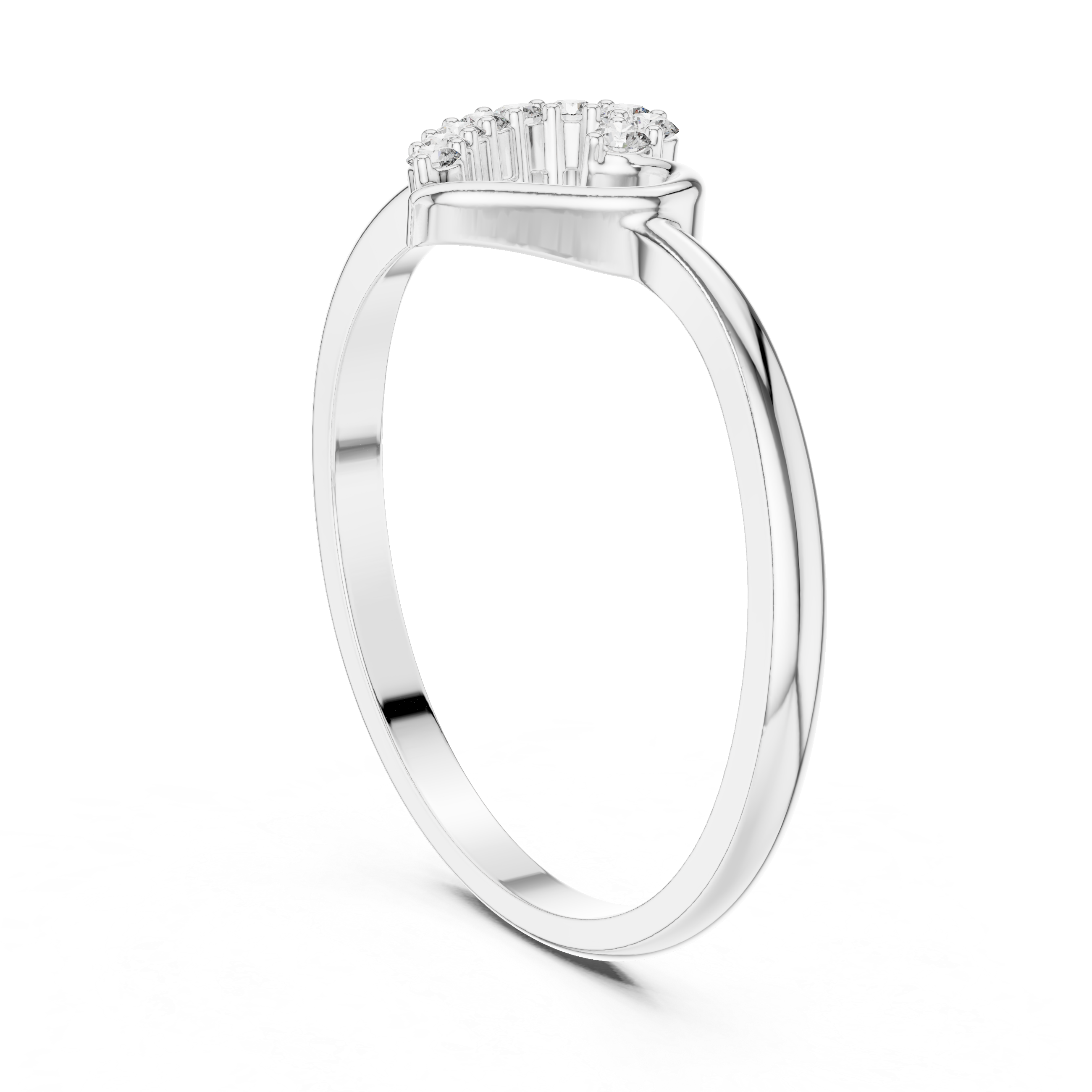Open heart ring with half studded outline and polished slim band