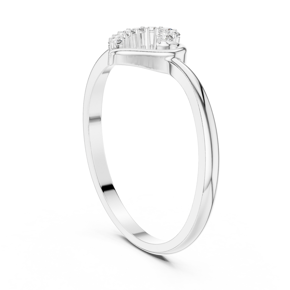 Open heart ring with half studded outline and polished slim band