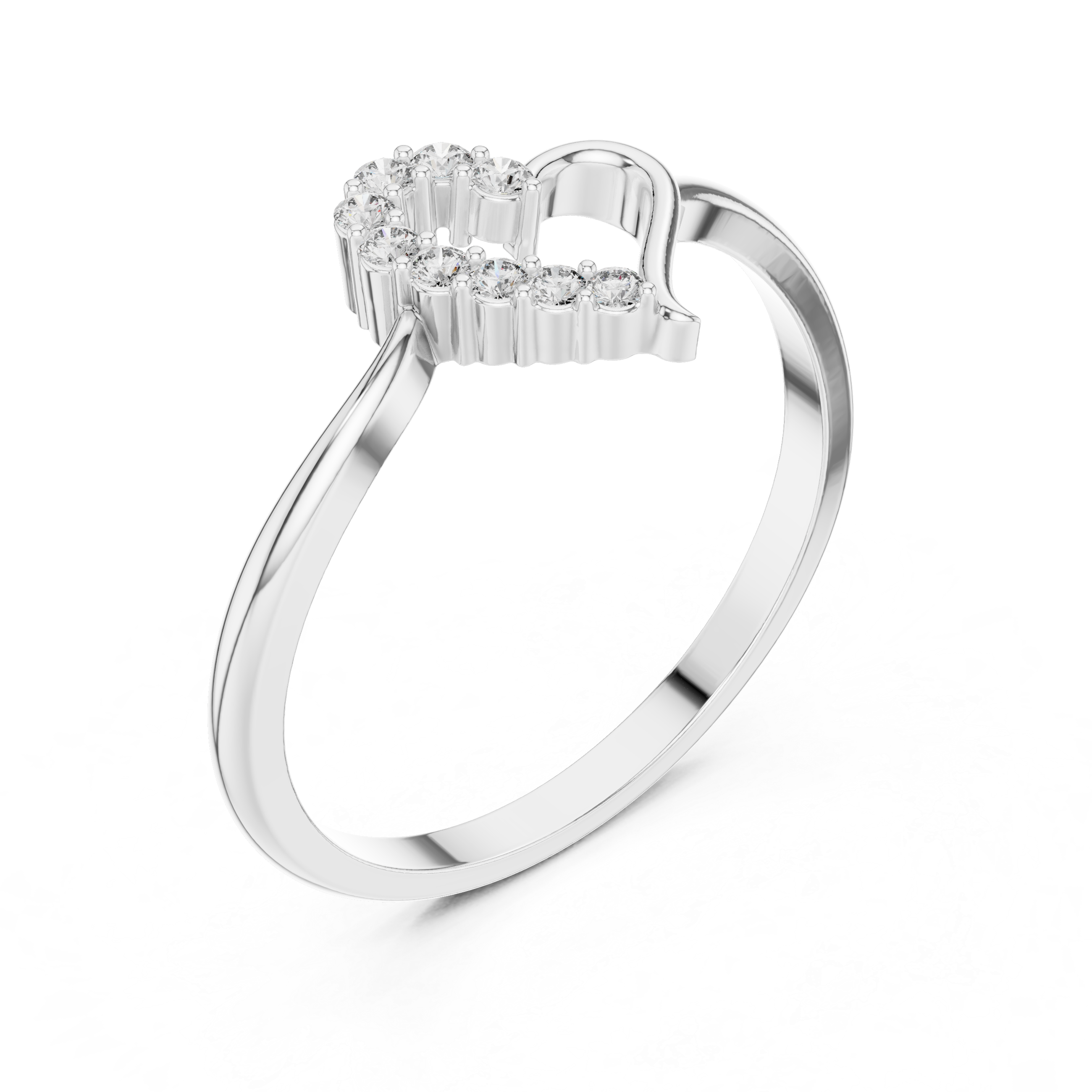 Open heart ring with half studded outline and polished slim band
