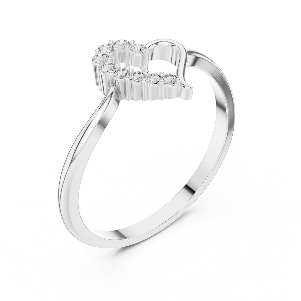 Open heart ring with half studded outline and polished slim band