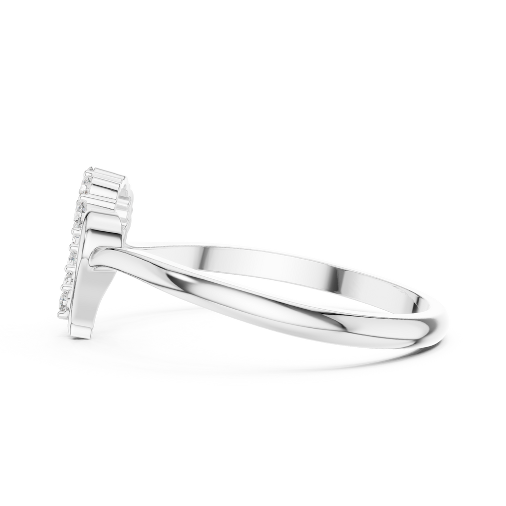 Open heart ring with half studded outline and polished slim band