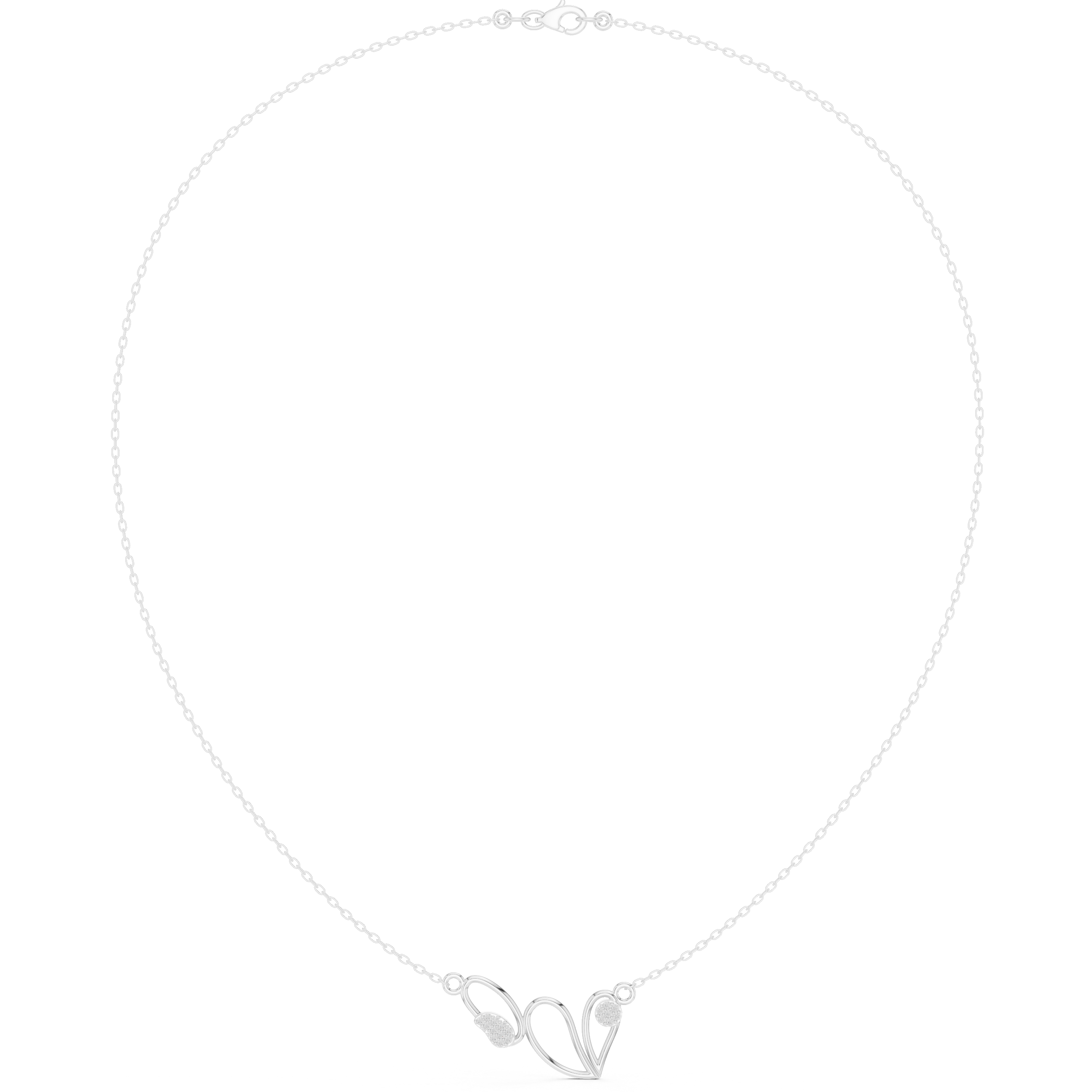 Open heart wing design diamond pendant necklace with pave accent