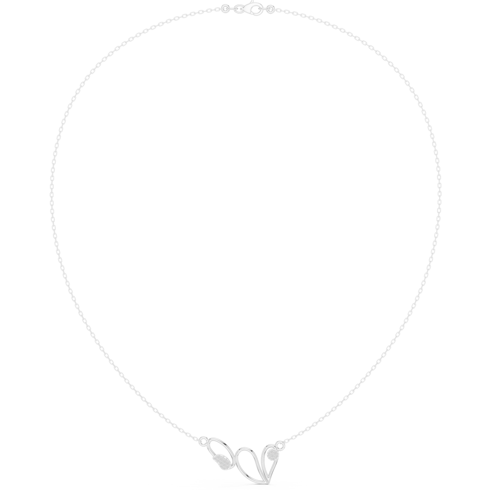 Open heart wing design diamond pendant necklace with pave accent