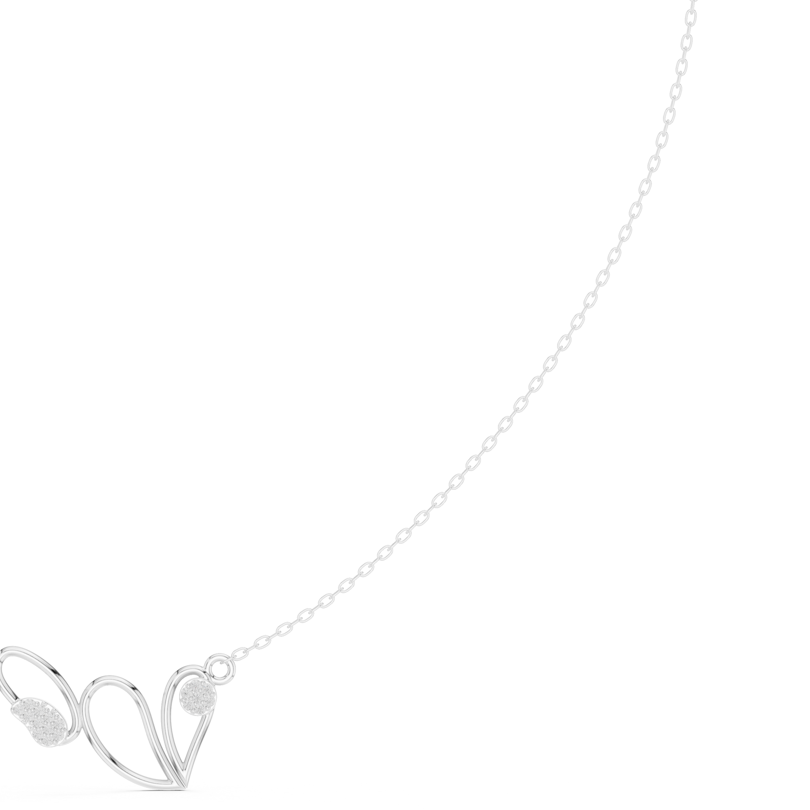 Open heart wing design diamond pendant necklace with pave accent