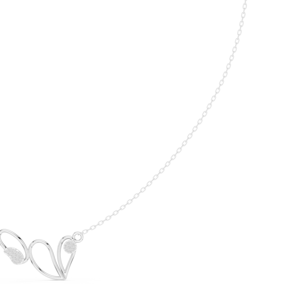 Open heart wing design diamond pendant necklace with pave accent