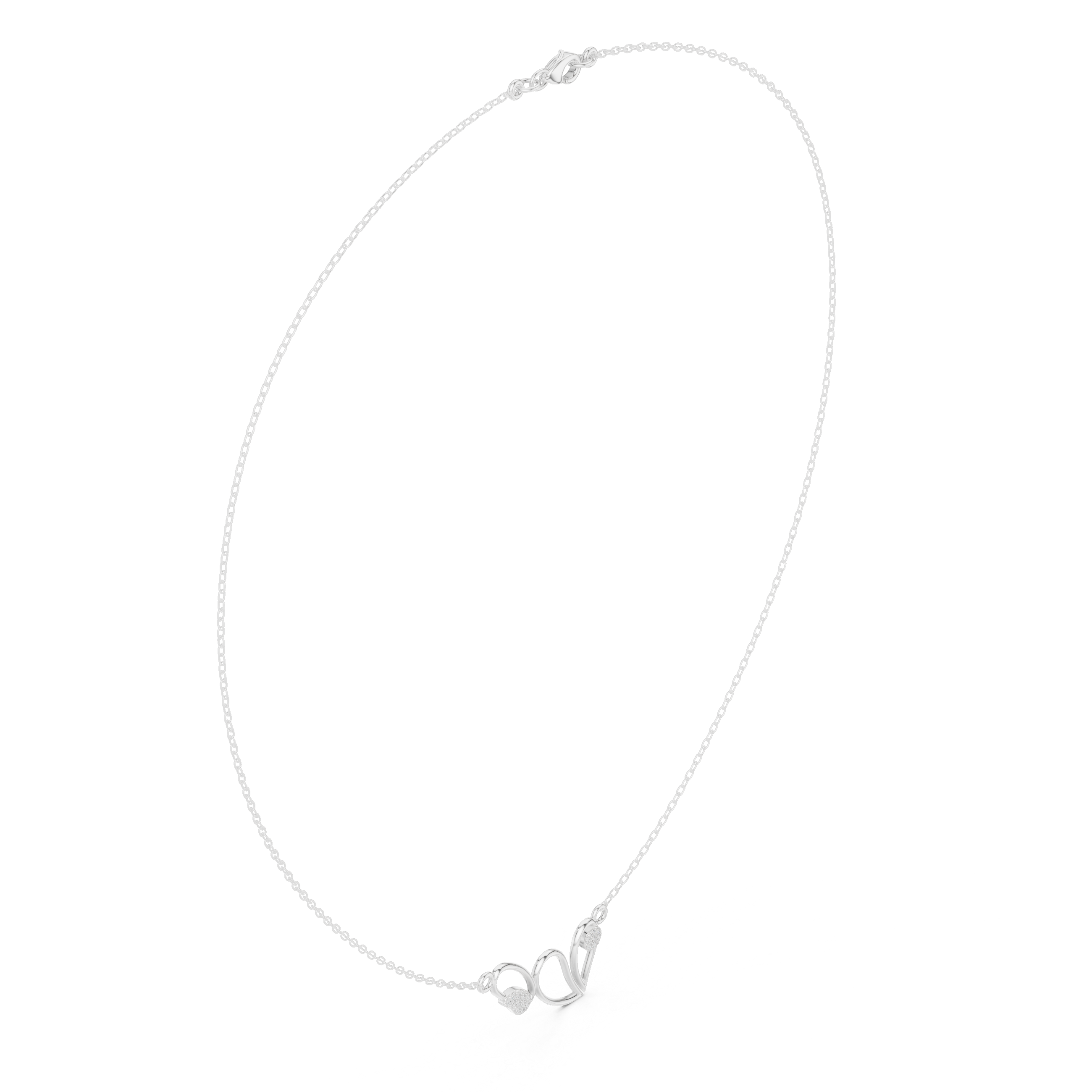 Open heart wing design diamond pendant necklace with pave accent
