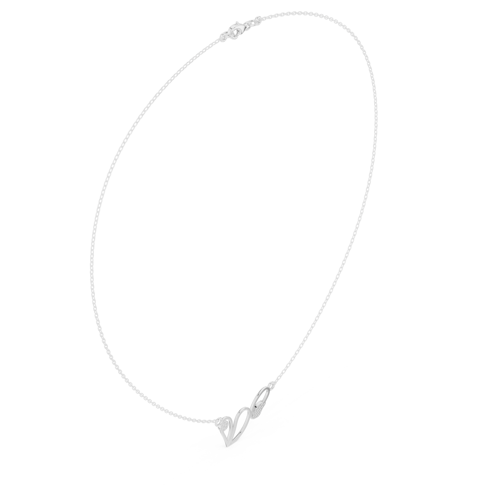 Open heart wing design diamond pendant necklace with pave accent