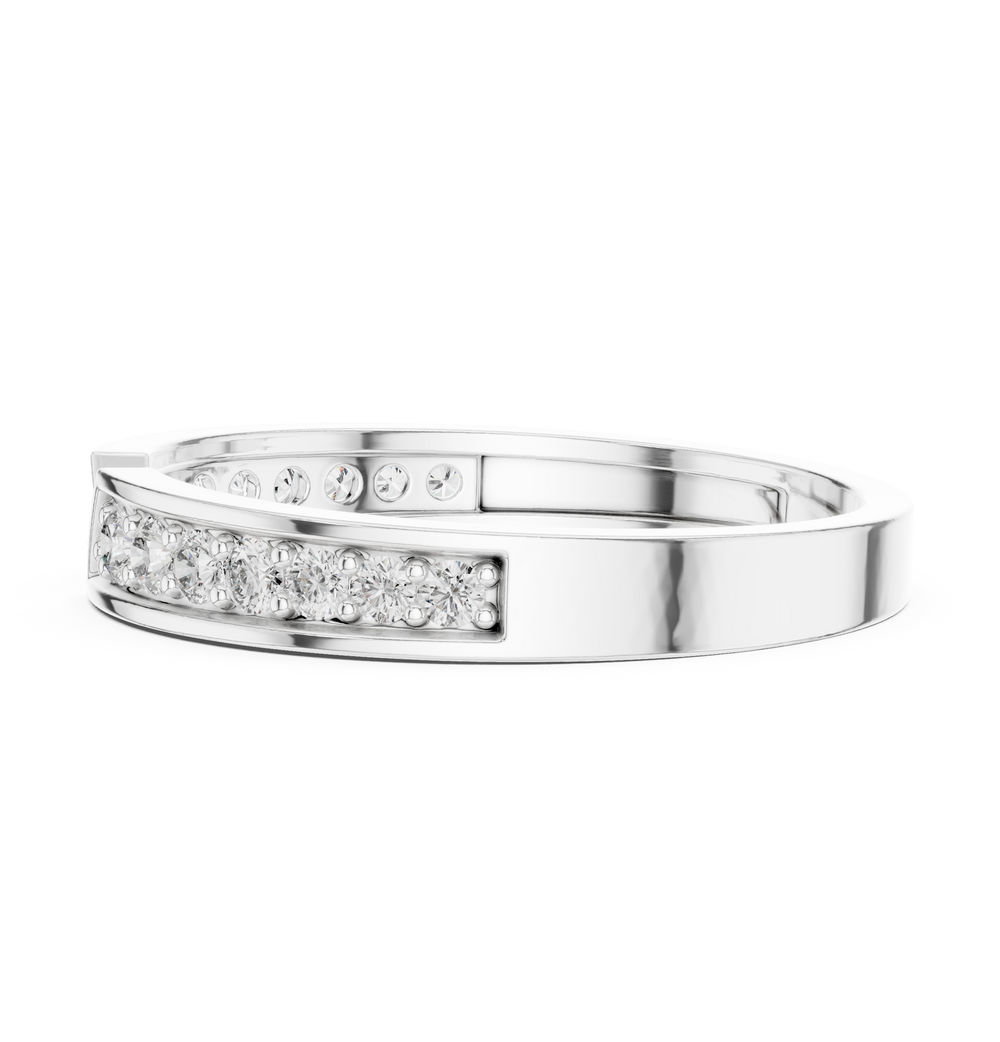 Open split channel set diamond band ring with arrow tip design