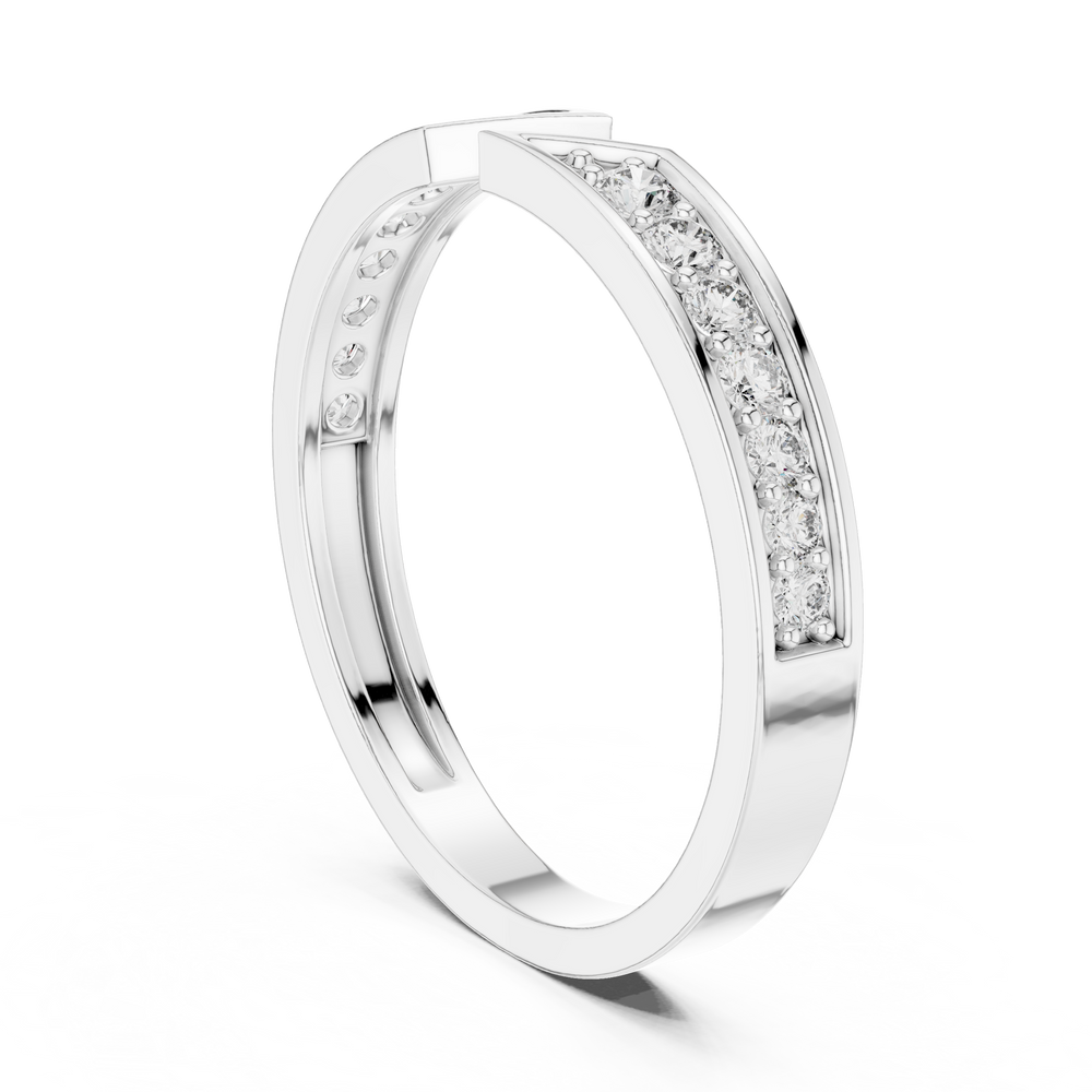 Open split channel set diamond band ring with arrow tip design