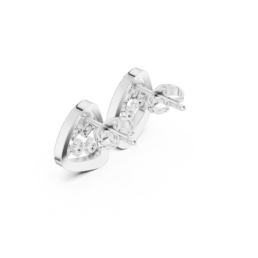 Open trillion-shaped frame stud earrings with scattered round brilliant stones in a zigzag arrangement inside