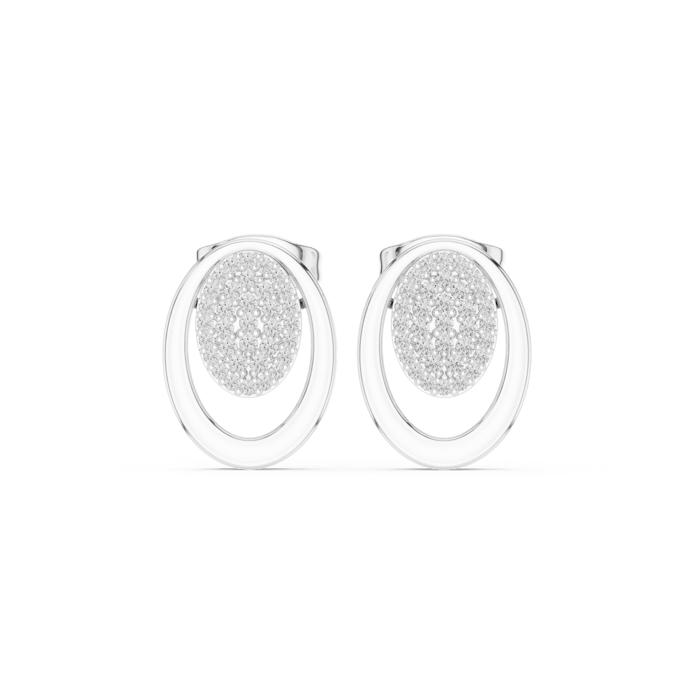 Stone-covered oval cluster stud earrings within an open polished oval outer frame