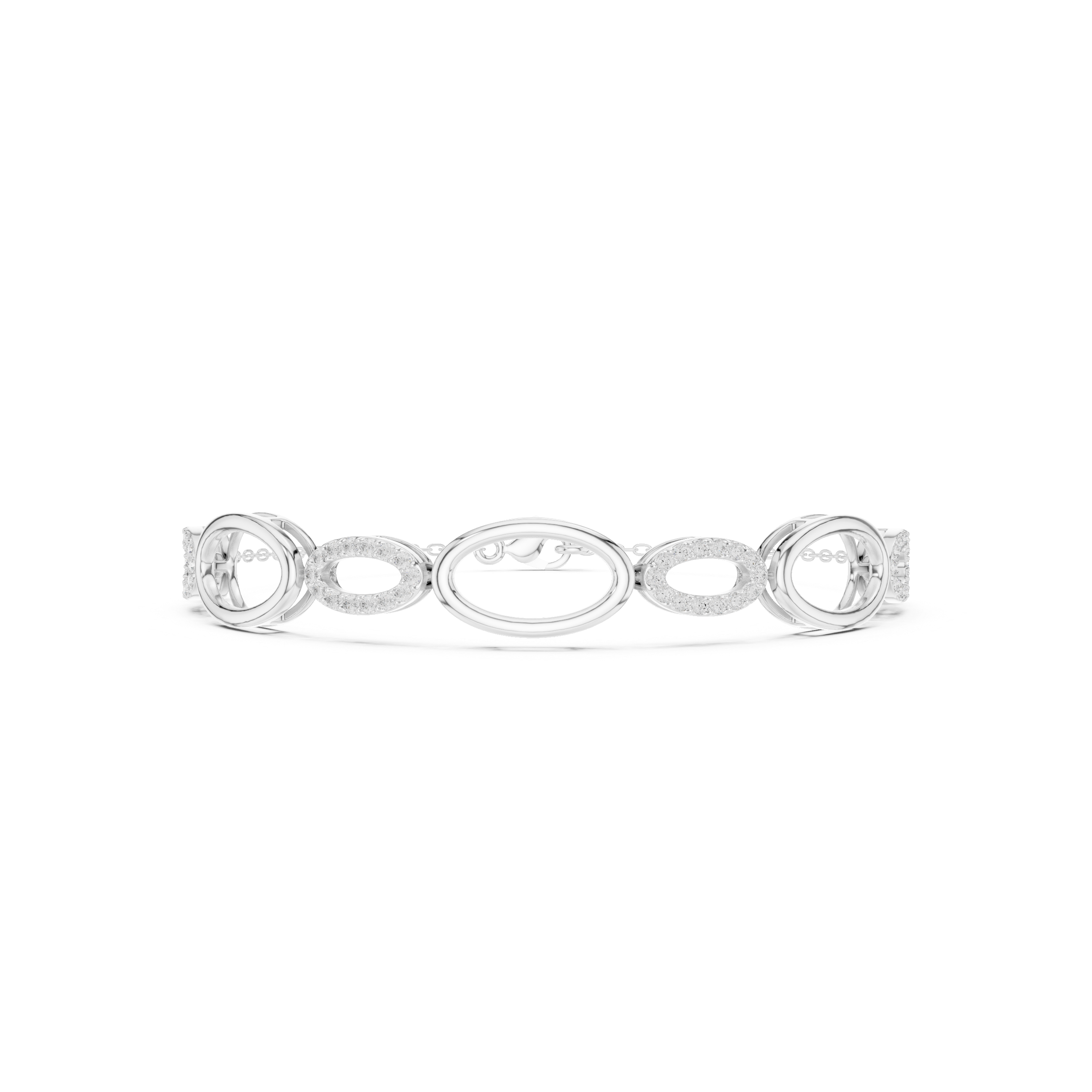 Oval link chain bracelet with open and pave set stone detailing