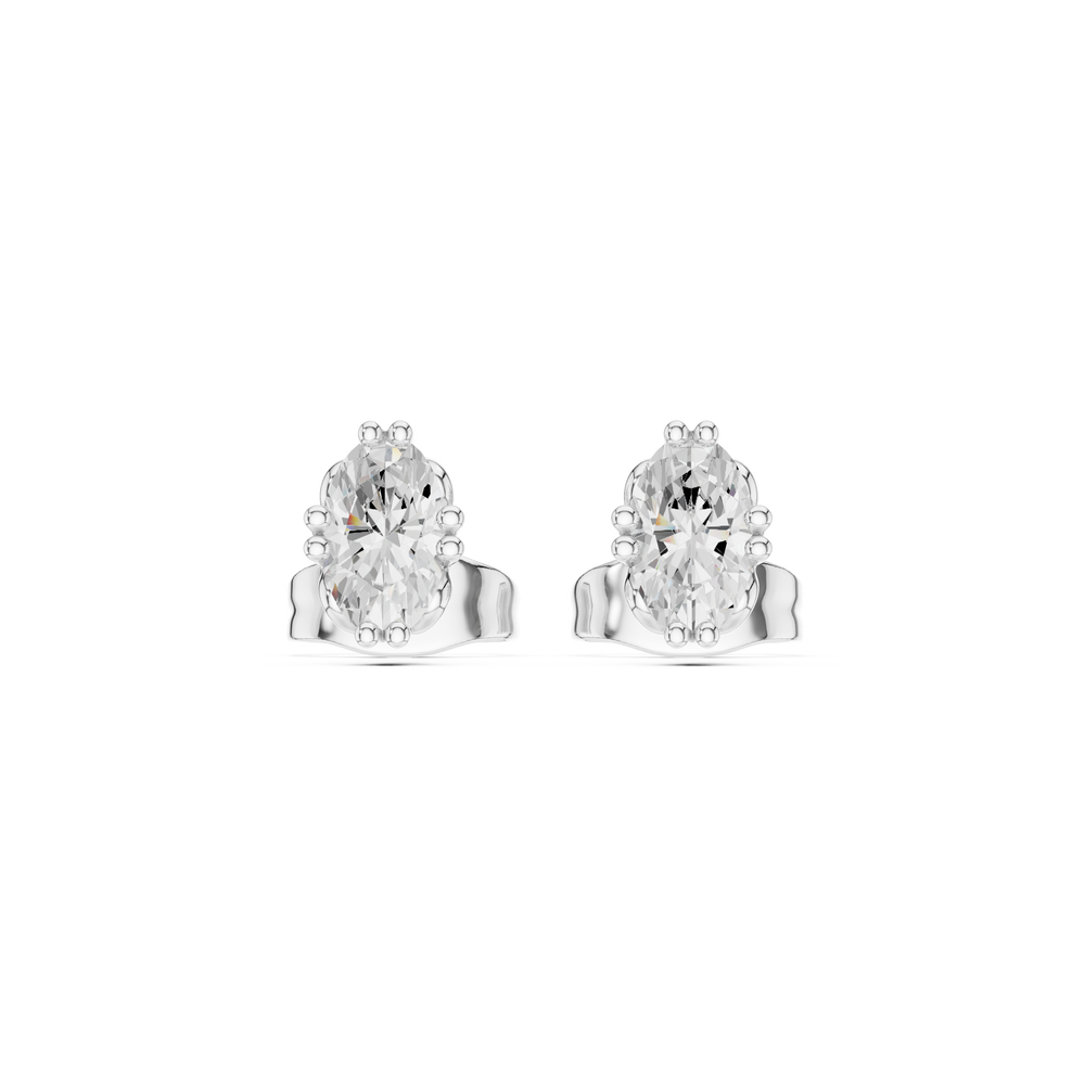 Oval solitaire stud earrings with a six-claw setting