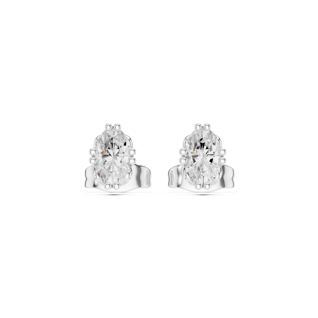 Oval solitaire stud earrings with a six-claw setting