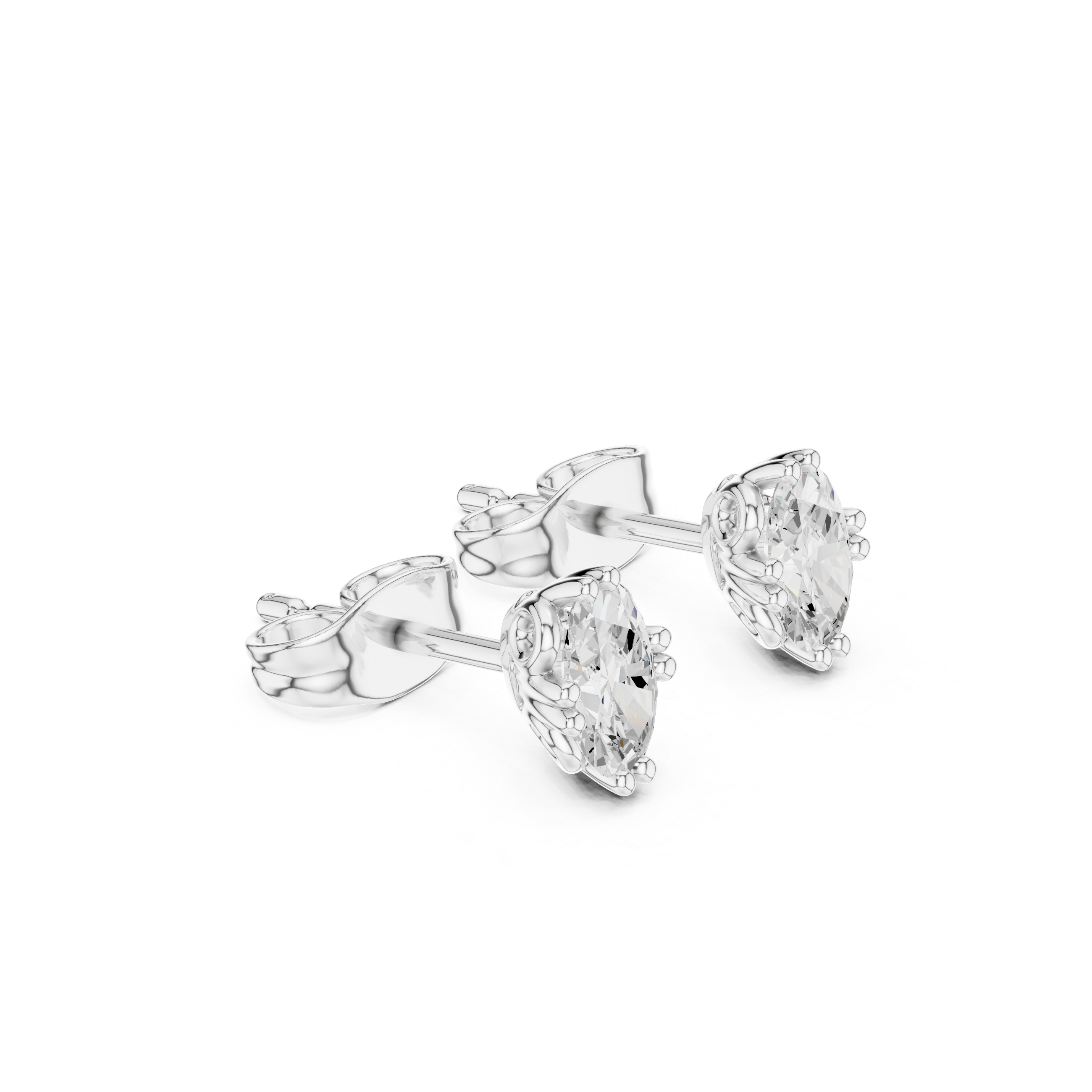 Oval solitaire stud earrings with a six-claw setting