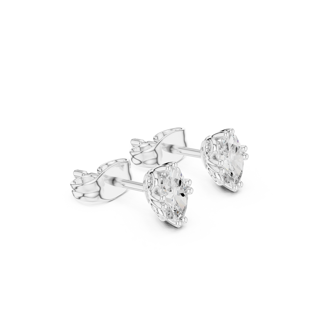 Oval solitaire stud earrings with a six-claw setting