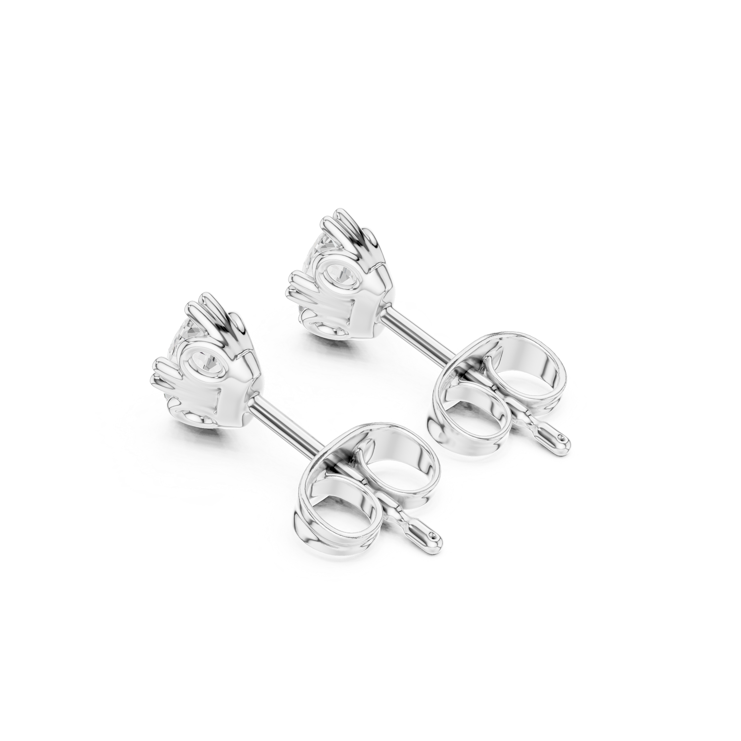 Oval solitaire stud earrings with a six-claw setting