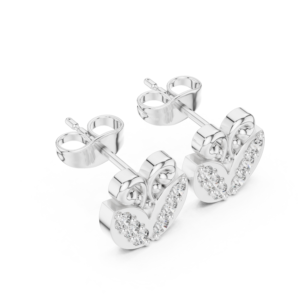 Owl motif stud earrings with scroll top and round stone wing cluster