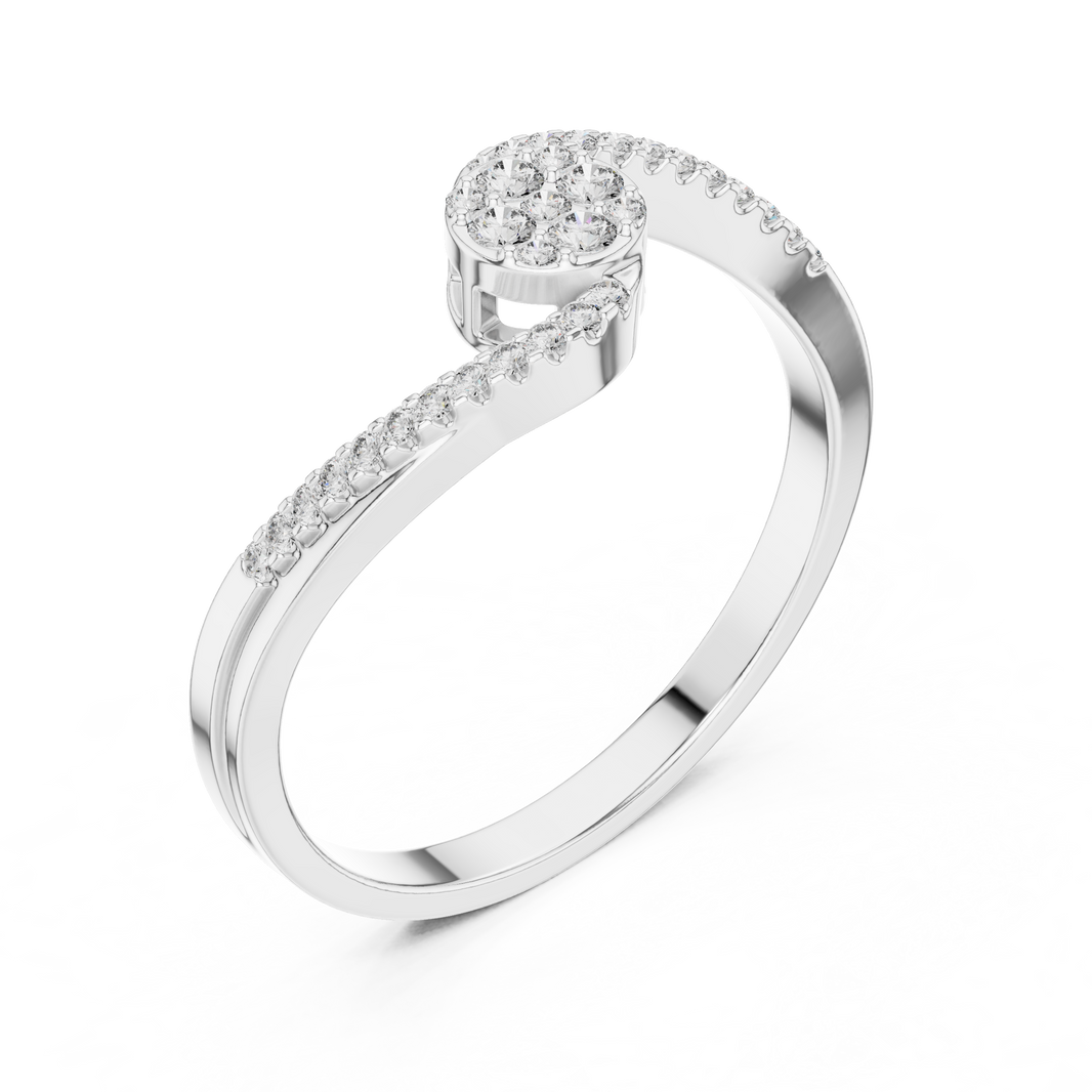 Pave cluster diamond engagement ring with diamond studded bypass band