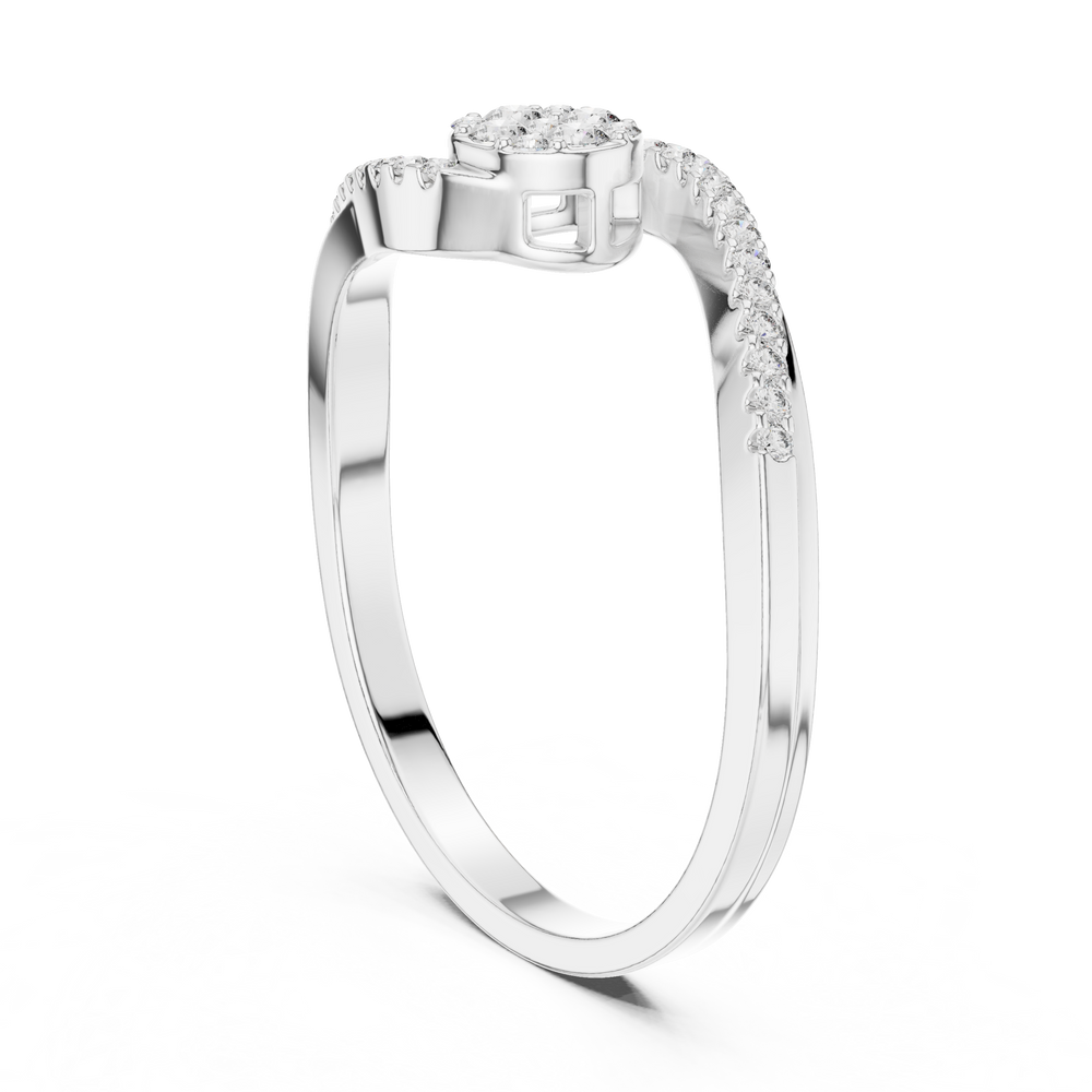 Pave cluster diamond engagement ring with diamond studded bypass band