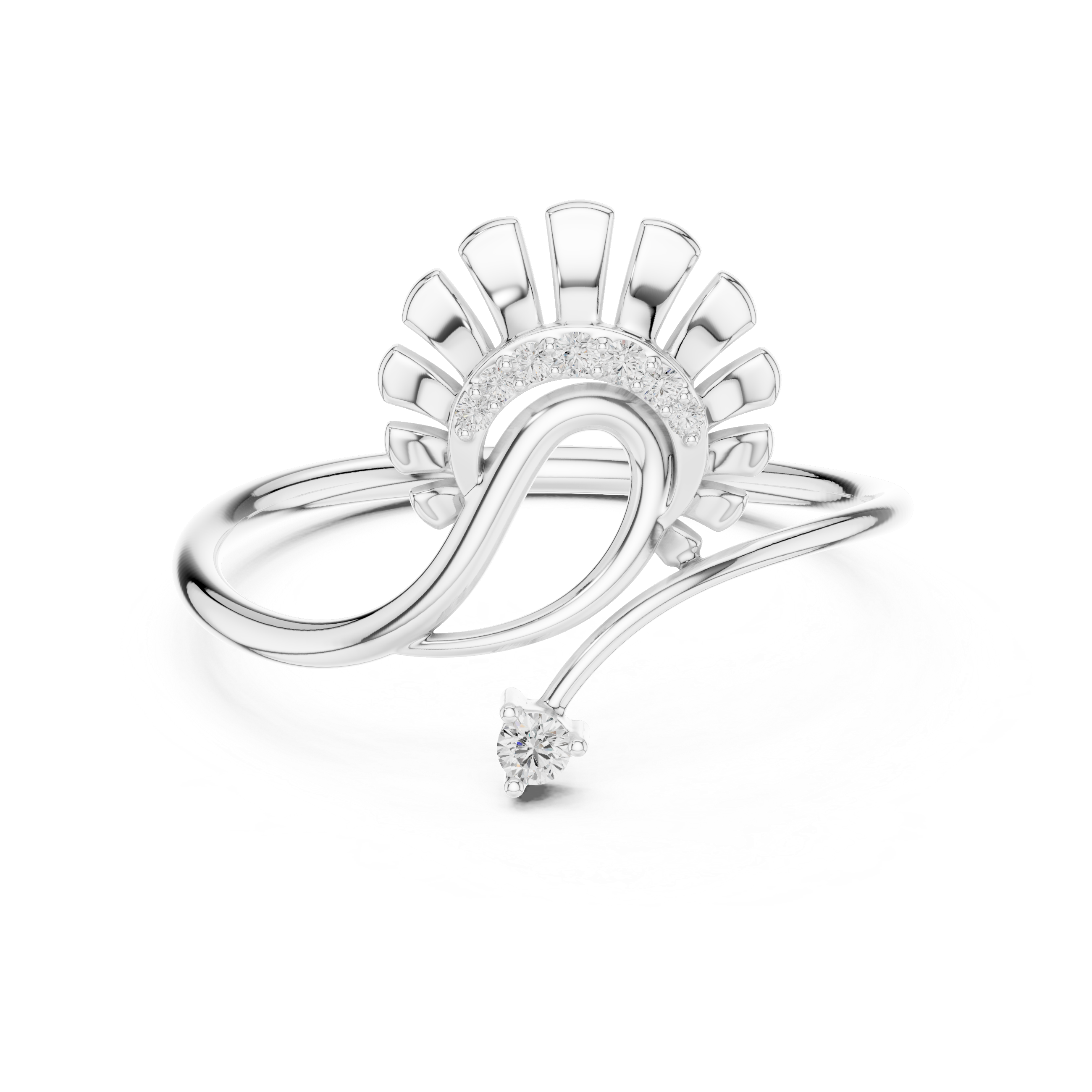  peacock design diamond ring with solitaire accent