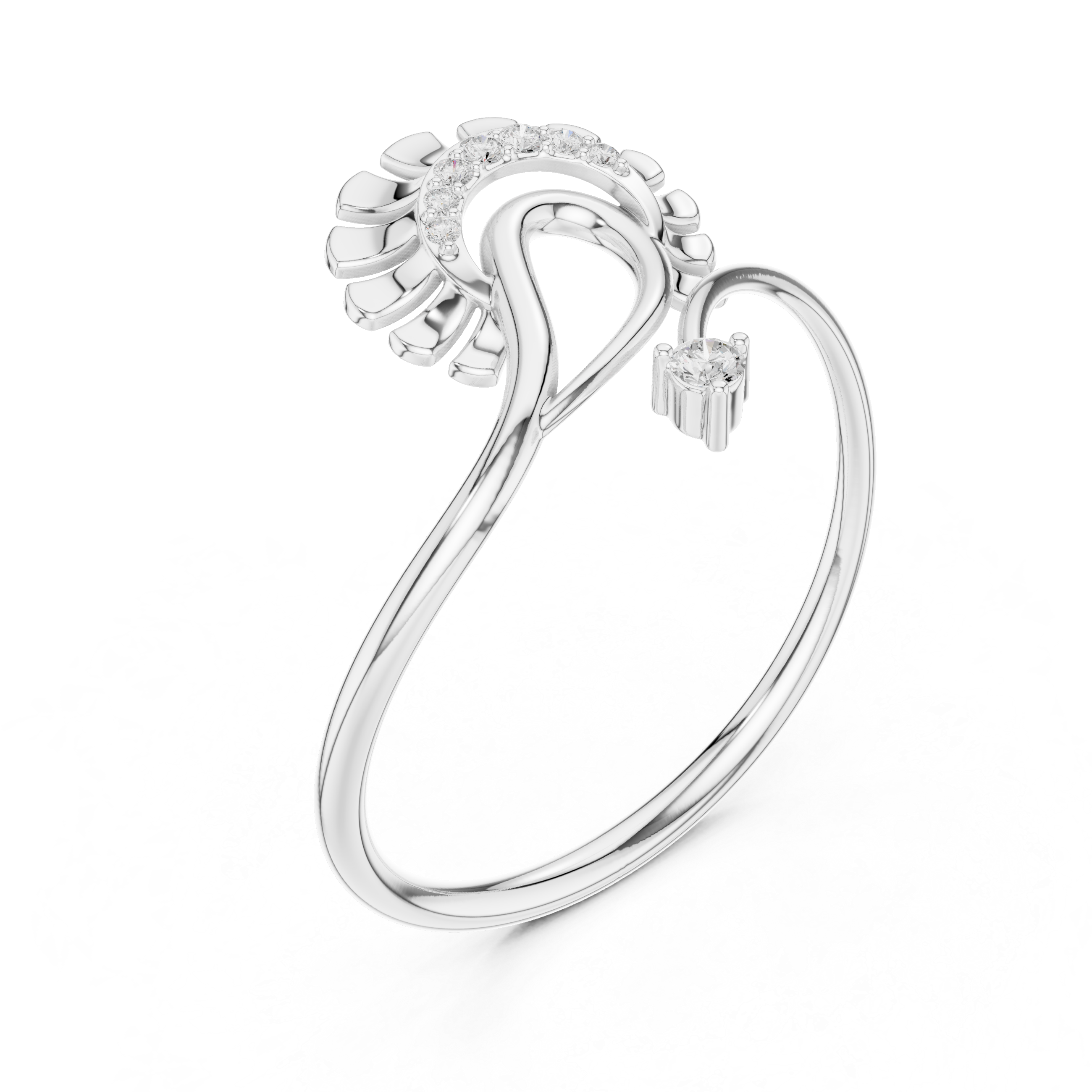  peacock design diamond ring with solitaire accent