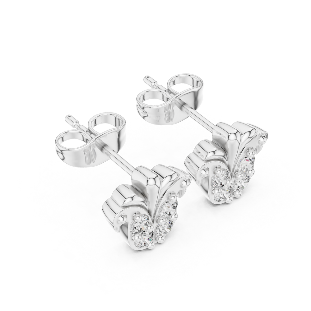 Peacock tail fan stud earrings with decorative fan top and round stone cluster base