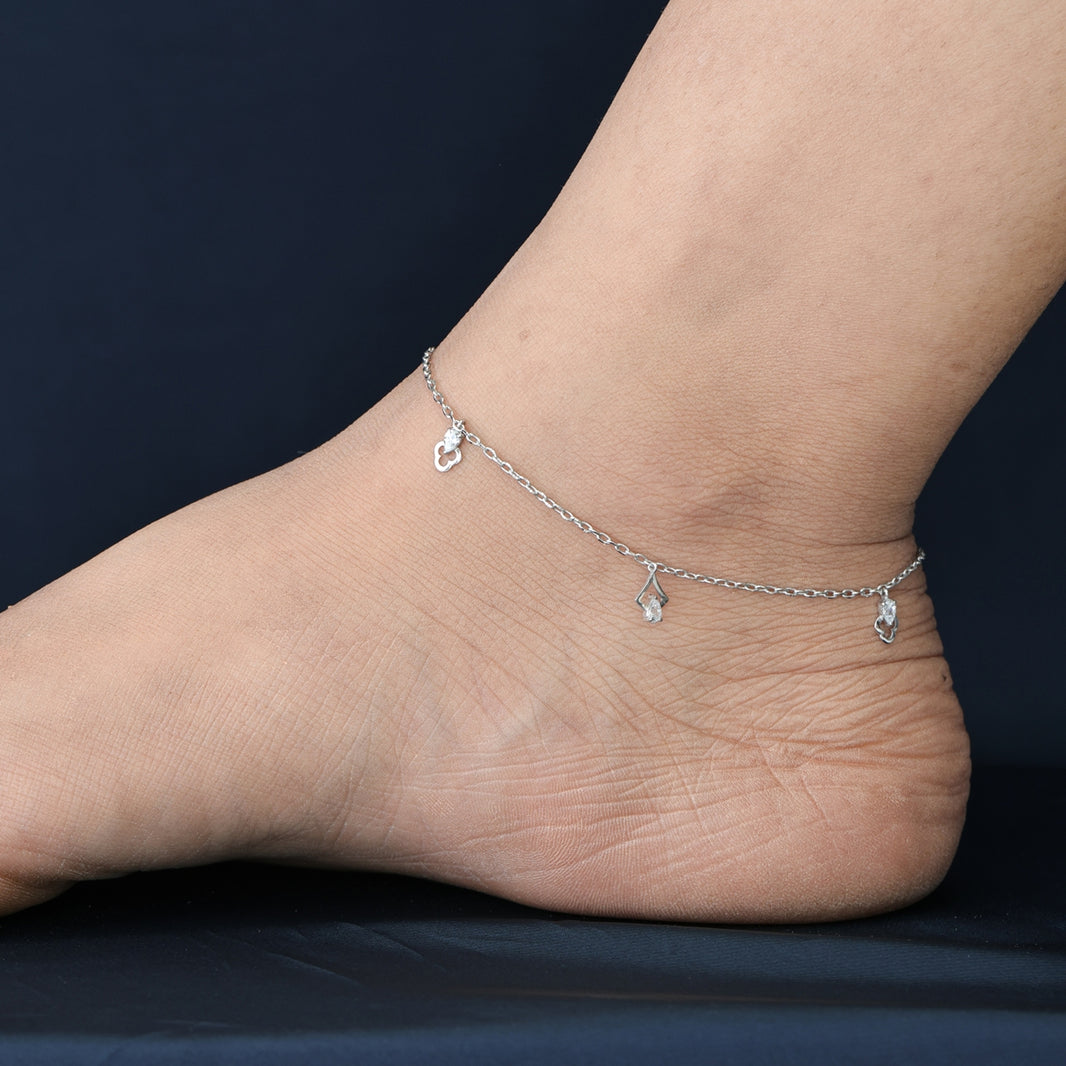 Pear and arrow charm anklet with delicate chain and alternating pear drop and arrow shaped charms